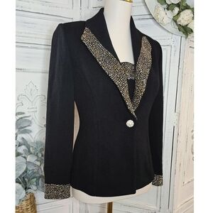 St. John Collection Black Metallic Piallettes Evening Knit Blazer Cardigan